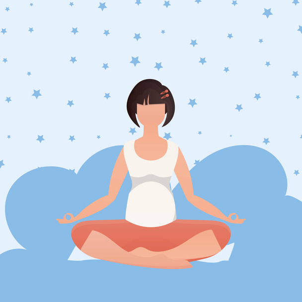 A woman sits in the lotus position. Healthy lifestyle concept. Vector. - Vector, Image