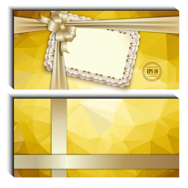 Gift card with lace, ribbons, silk bow - Διάνυσμα, εικόνα