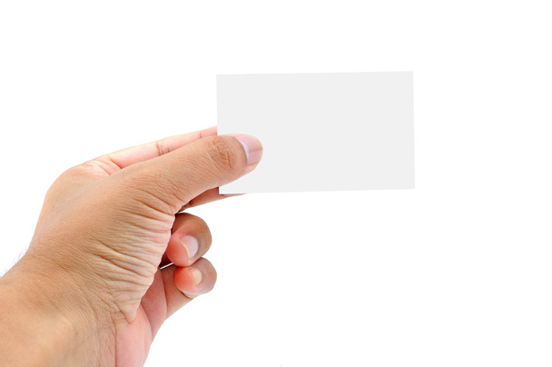 mão segurando cartão de visita de papel em branco
 - Foto, Imagem