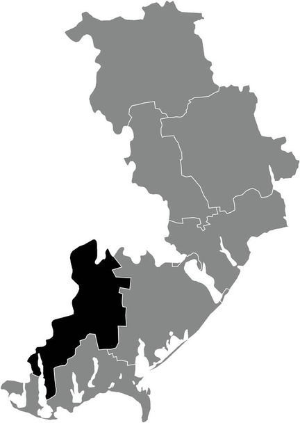 Black flat blank highlighted location map of the BOLHRAD RAION inside gray raions map of the Ukrainian administrative area of Odessa Oblast, Ukraine - Vector, Image