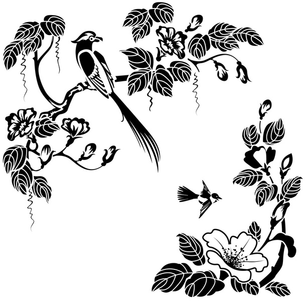 Flowers and Birds - Vector, Image