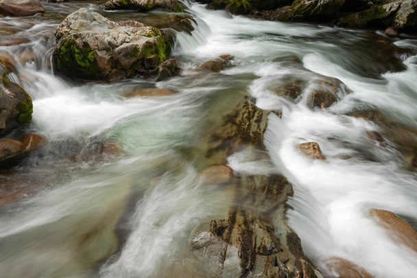 Spring landscape of a cascade and rapids on the Little Pigeon River, Great Smoky Mountains National Park, Tennessee, USA - Photo, Image