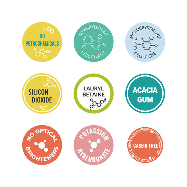 Chemical ingredients tag for cosmetic, label set - Vector, Image