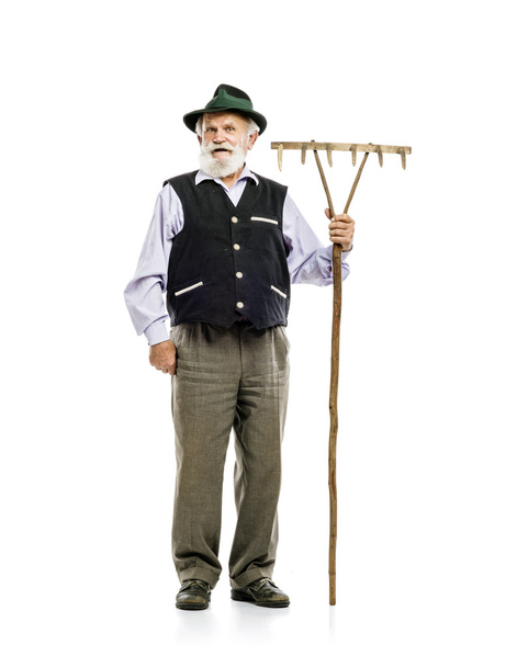 Bavarian man holding rake - Foto, imagen