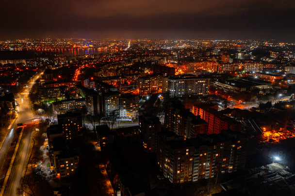 Night city, night city view from drone, nightlife landscapes in big cities, night in Ukraine. - Фото, зображення