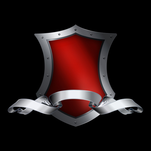 Red shield and silver ribbon. - Foto, Bild