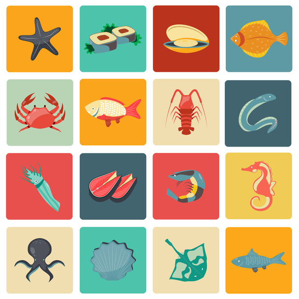 Иконки с морепродуктами
 - Вектор,изображение