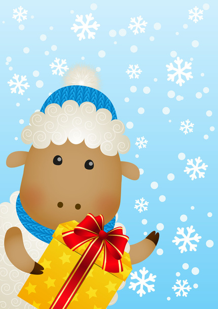 Lustige Schafe mit Geschenkbox - Vektor, Bild