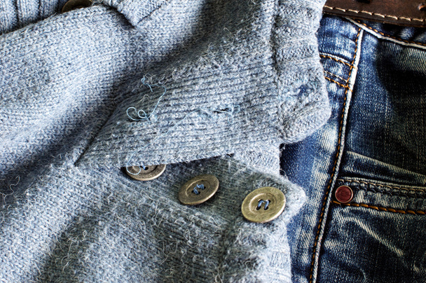 Texture - Textile: blue jeans and a wool sweater  - Photo, Image