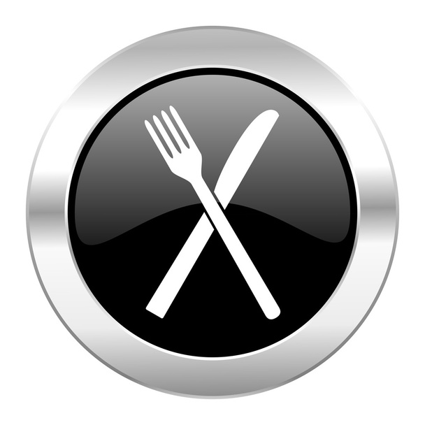 restaurant black circle glossy chrome icon isolated - Foto, afbeelding