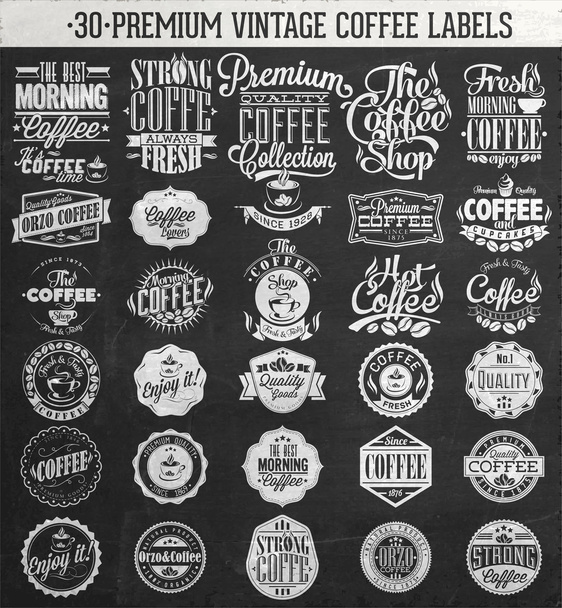 Set Of Vintage Retro Coffee Labels On Chalkboard. Coffee decoration collection . Set of calligraphic and typographic elements styled design, frames, vintage labels. - Zdjęcie, obraz