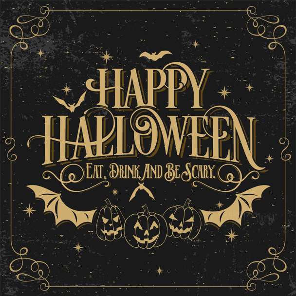 Vintage Happy Halloween typograficzne tło z dyni na tablicy - Zdjęcie, obraz