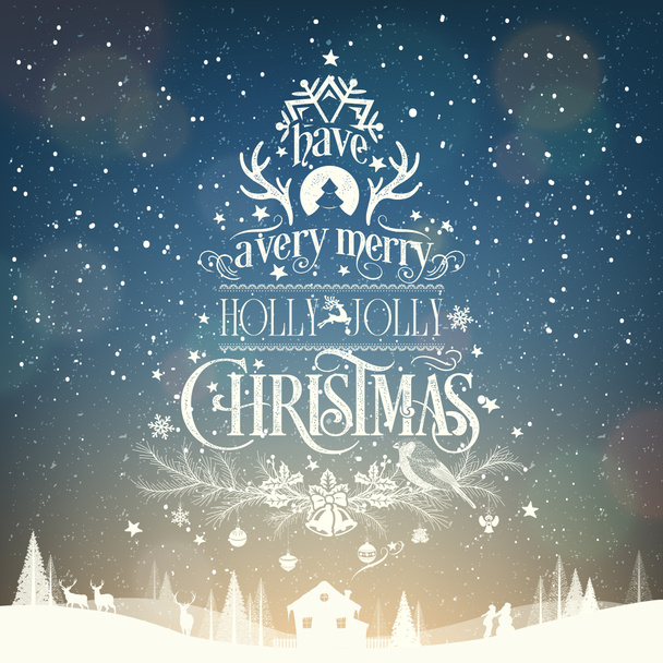 Have A Very Merry Holly Jolly Christmas, Vintage Typographical Background - Photo, Image