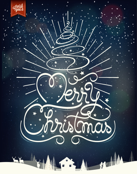 Buon Natale Vintage sfondo tipografico con albero di Natale disegnato a mano
 - Foto, immagini
