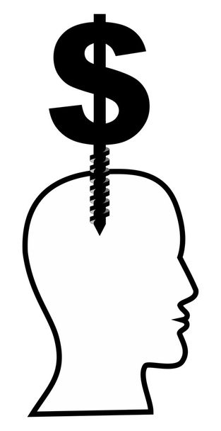 Ένας άνθρωπος με μια βίδα κεφάλι και το σύμβολο του δολαρίου - Φωτογραφία, εικόνα