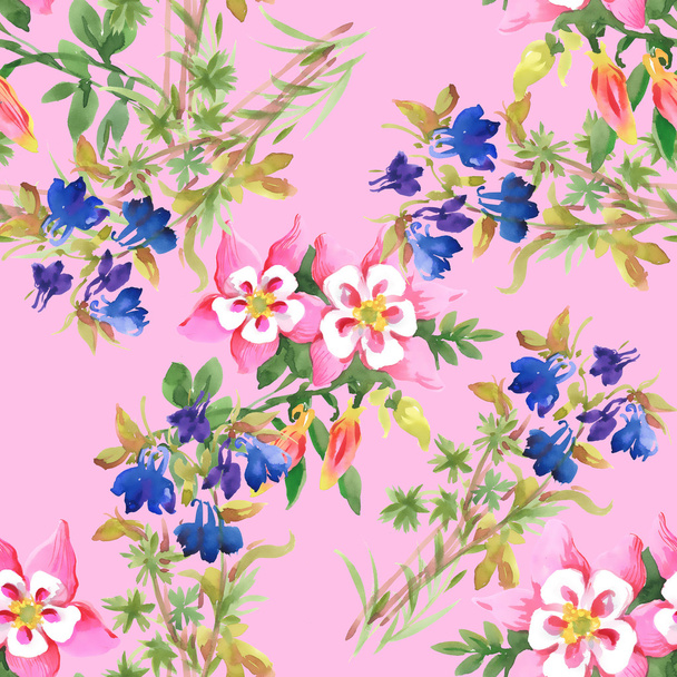Watercolor flowers texture illustration - Photo, Image