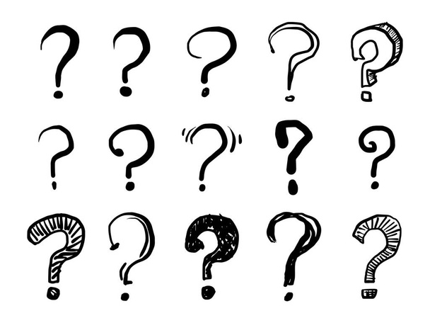 Set of hand drawn question marks. doodle questions marks. isolated on white background. vector illustration - Vector, Image