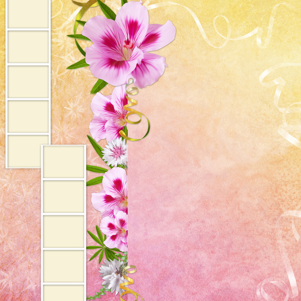 Καλοκαιρινό φόντο με πλαίσιο και λουλούδια - Φωτογραφία, εικόνα