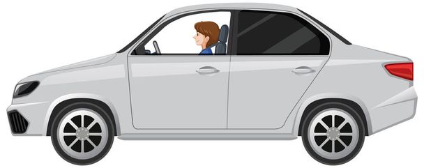 Una ragazza che guida una macchina su sfondo bianco illustrazione - Vettoriali, immagini