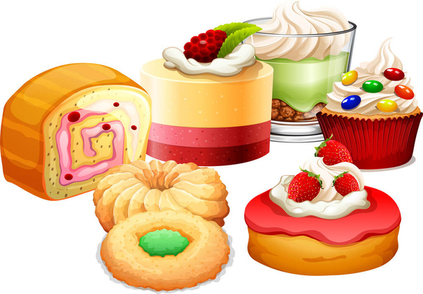 Sweet bakery dessert on white background illustration - Vector, Image