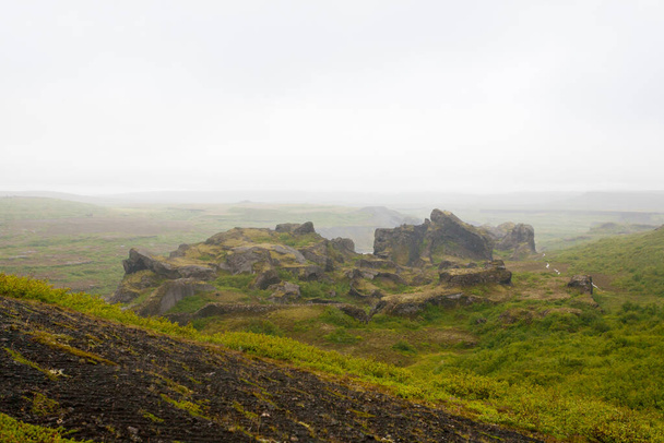 アイスランドの風景です。雨の日、アイスランド ジョクルサルギリジュフル国立公園 - 写真・画像