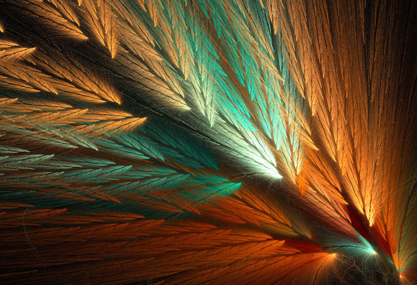 Фрактальная форма оранжевого и зеленого цвета перьев похожа на крылья попугая
. - Фото, изображение