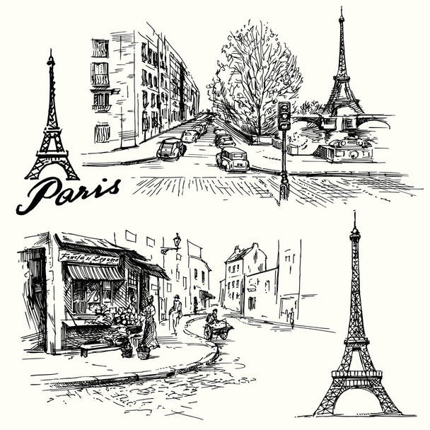 France, Paris - Tour Eiffel - ensemble dessiné à la main
 - Vecteur, image