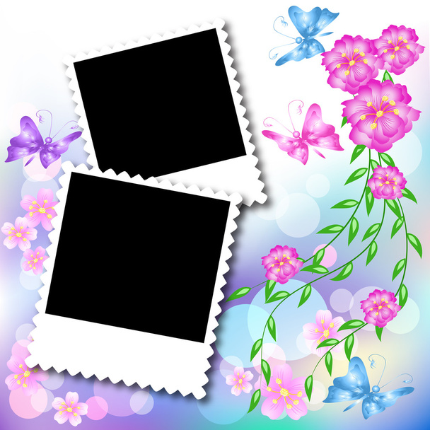 Design photo frames with flowers and butterfly - Vettoriali, immagini
