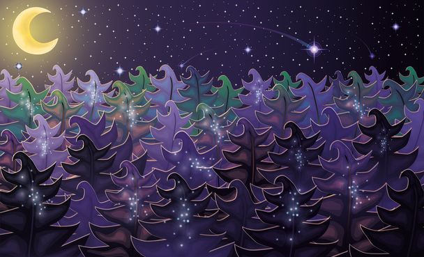 Night forest background, vector illustration - Wektor, obraz