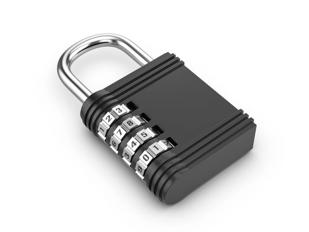 Padlock combination lock on a white background. 3d illustration. - 写真・画像