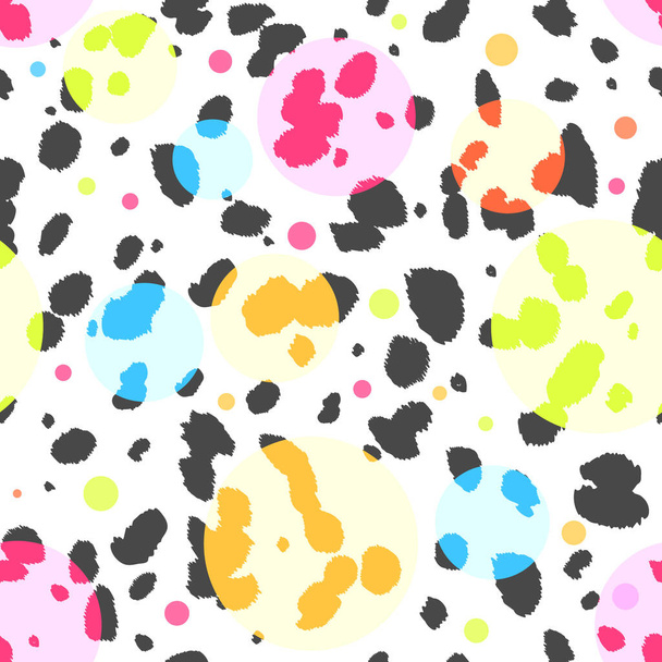 Dalmatialainen saumaton kuvio. Eläimen nahkajälki. Koira ja lehmä mustia pisteitä valkoisella taustalla. Vektori - Vektori, kuva
