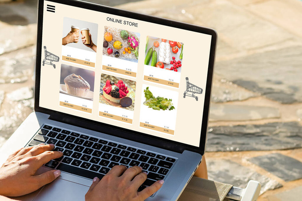 Close up woman ordering food online by internet. Concept order food - Foto, Imagem