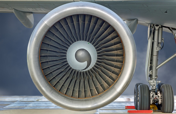 Close-up view of a Jet engine turbine - Photo, Image