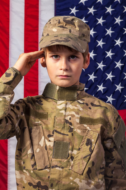 Boy dressed like soldier - Foto, afbeelding