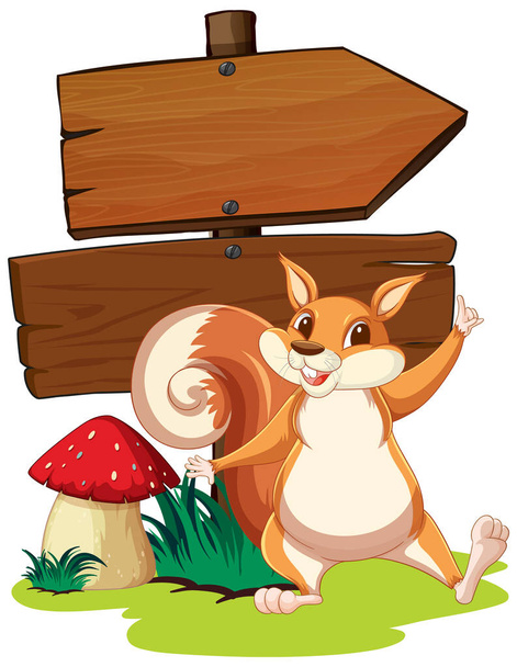 Wooden sign with squirrel in garden illustration - Вектор, зображення