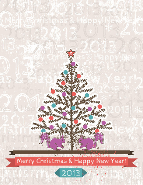 Color background with christmas tree, vector illustration - ベクター画像