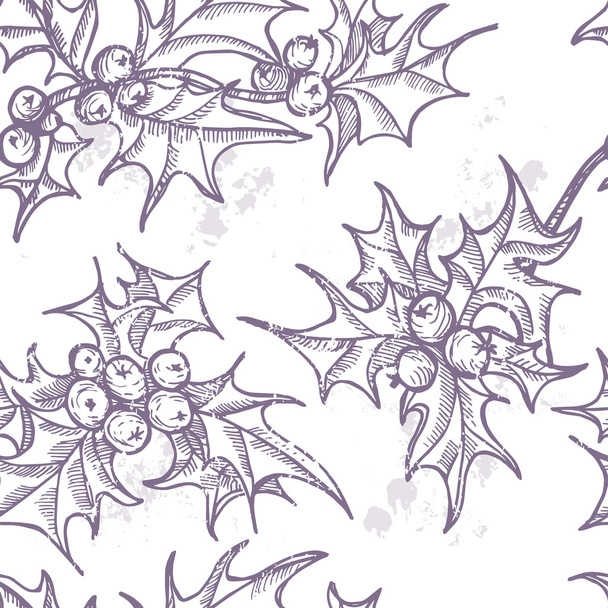 handgezeichnete Stechpalmenzweige nahtloses Muster - Vektor, Bild