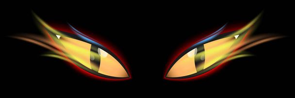 Occhi da strega con fiamme di fuoco, isolati su sfondo nero. Illustrazione vettoriale occhi maghi - Vettoriali, immagini