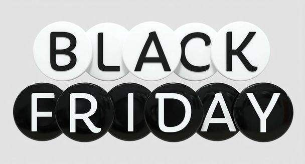 black and white black friday logo in circle shape - 3d rendering - Foto, afbeelding