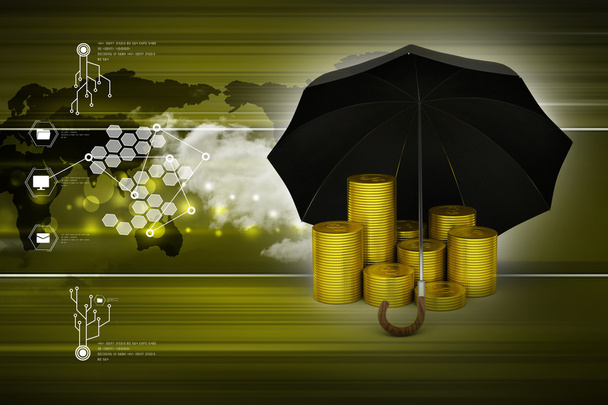 Gold coins under umbrella - Photo, Image