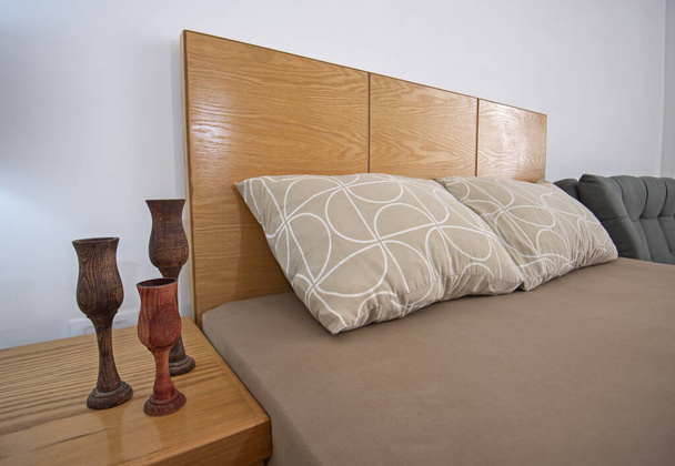 Interior design decor showing modern bedroom area in open plan luxury studio apartment showroom - 写真・画像
