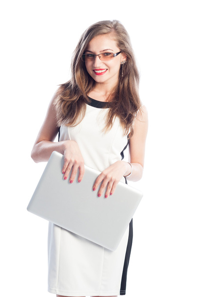 Obchodní žena držící notebook - Fotografie, Obrázek