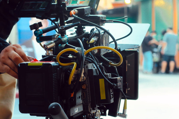 Cinema Camera on Film Set, Behind the scenes background, film crew production - Photo, Image