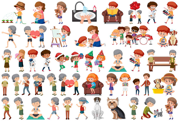 Conjunto de diferentes actividades personas en ilustración de estilo de dibujos animados - Vector, Imagen