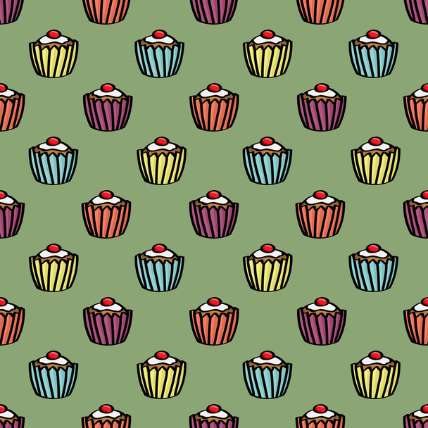 Seamless Cupcake Background - Vector, imagen