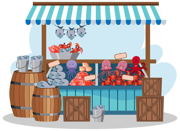 生鮮食品店のイラストと市場の屋台のコンセプト - ベクター画像