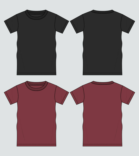 T shirt Flat sketch vector illustration template front and back views - Vektör, Görsel