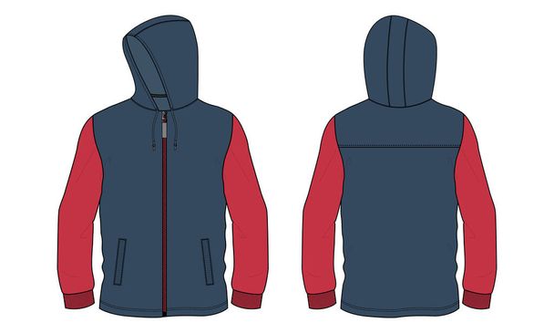 Довгий рукав Hoodie Sweatshirt Технічна мода пласка ескізна ілюстрація шаблон Front And back views - Вектор, зображення