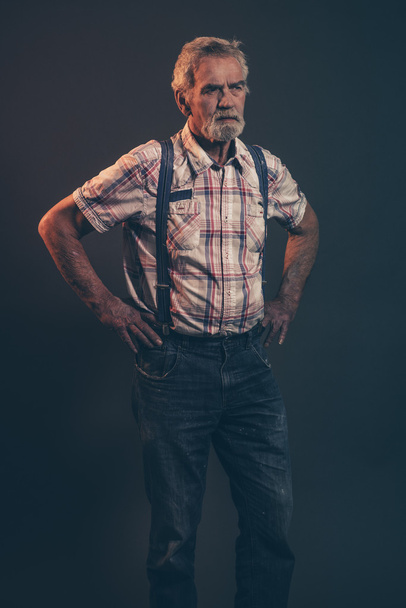 Typischer älterer Mann mit grauen Haaren und kariertem Bart - Foto, Bild