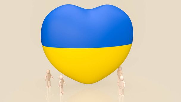 3d heart Pray and wood figure For Ukraine peace and Save Ukraine from Russia - Photo, Image
